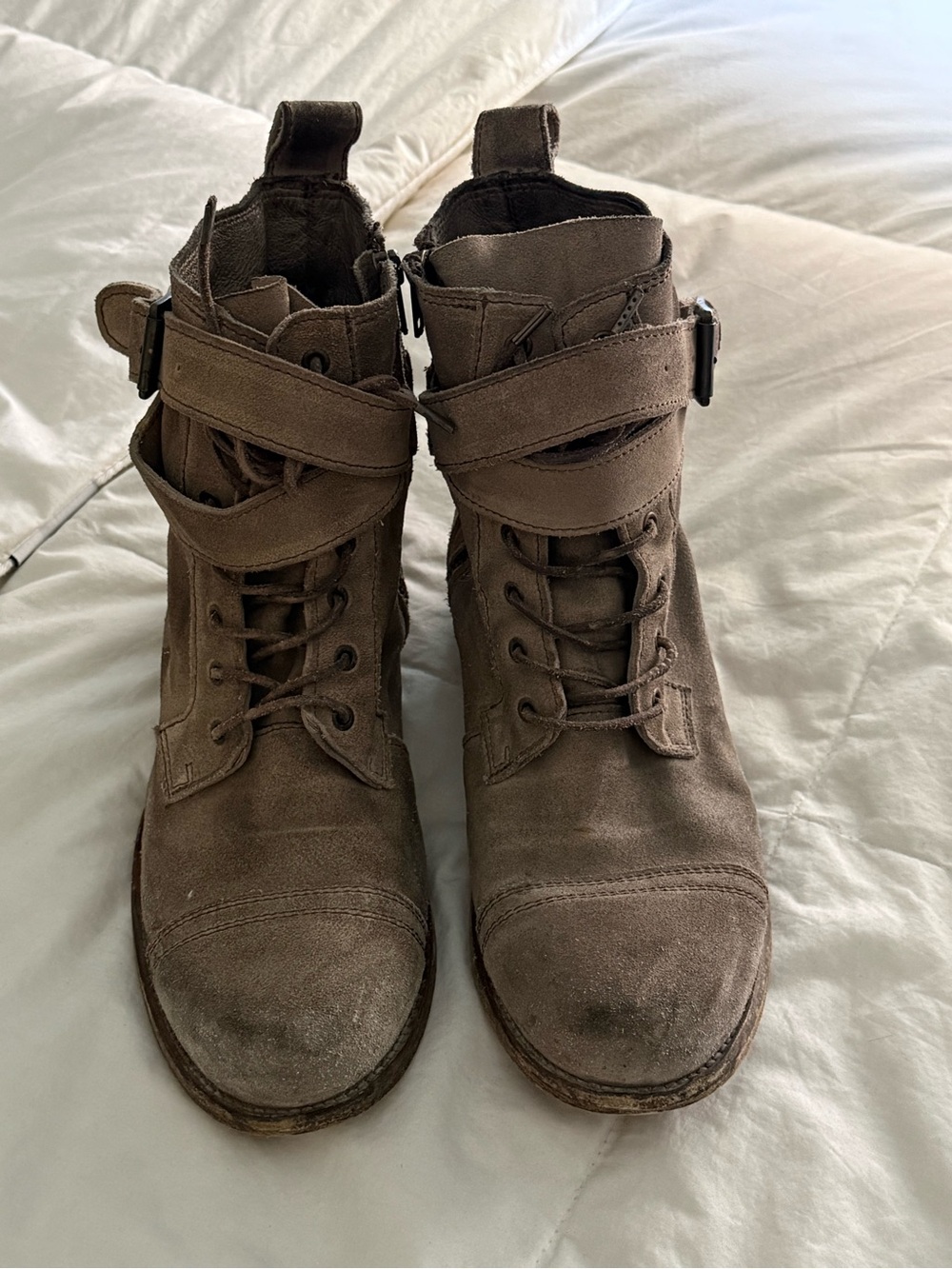 AllSaints Men's Strap Military Boot in suede in color sand